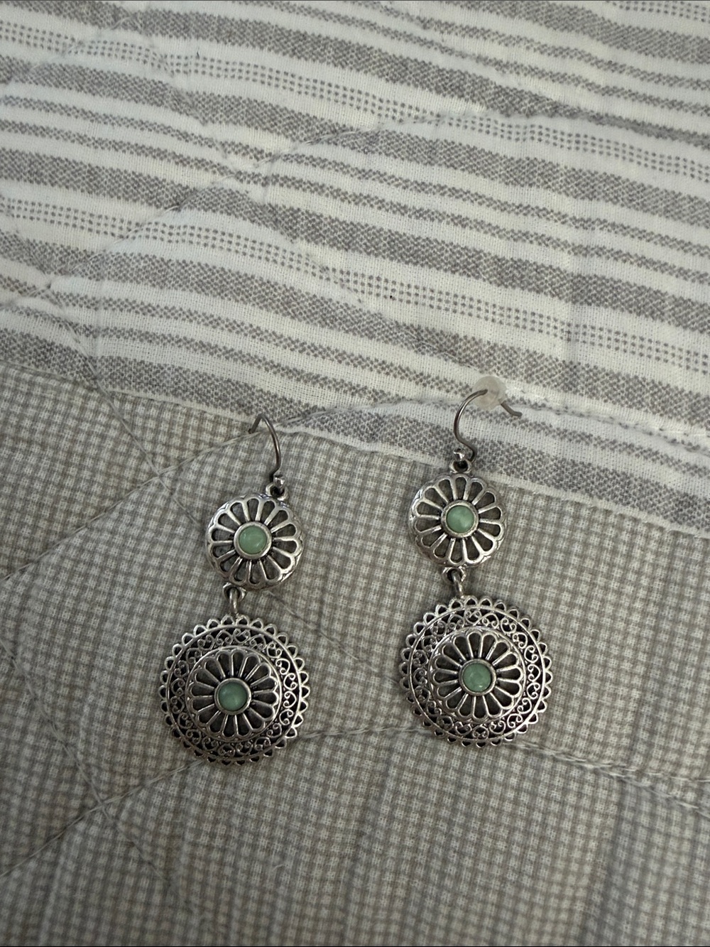 Lucky Brand Silver-Tone Filigree Drop Earrings with Mint Green Accents